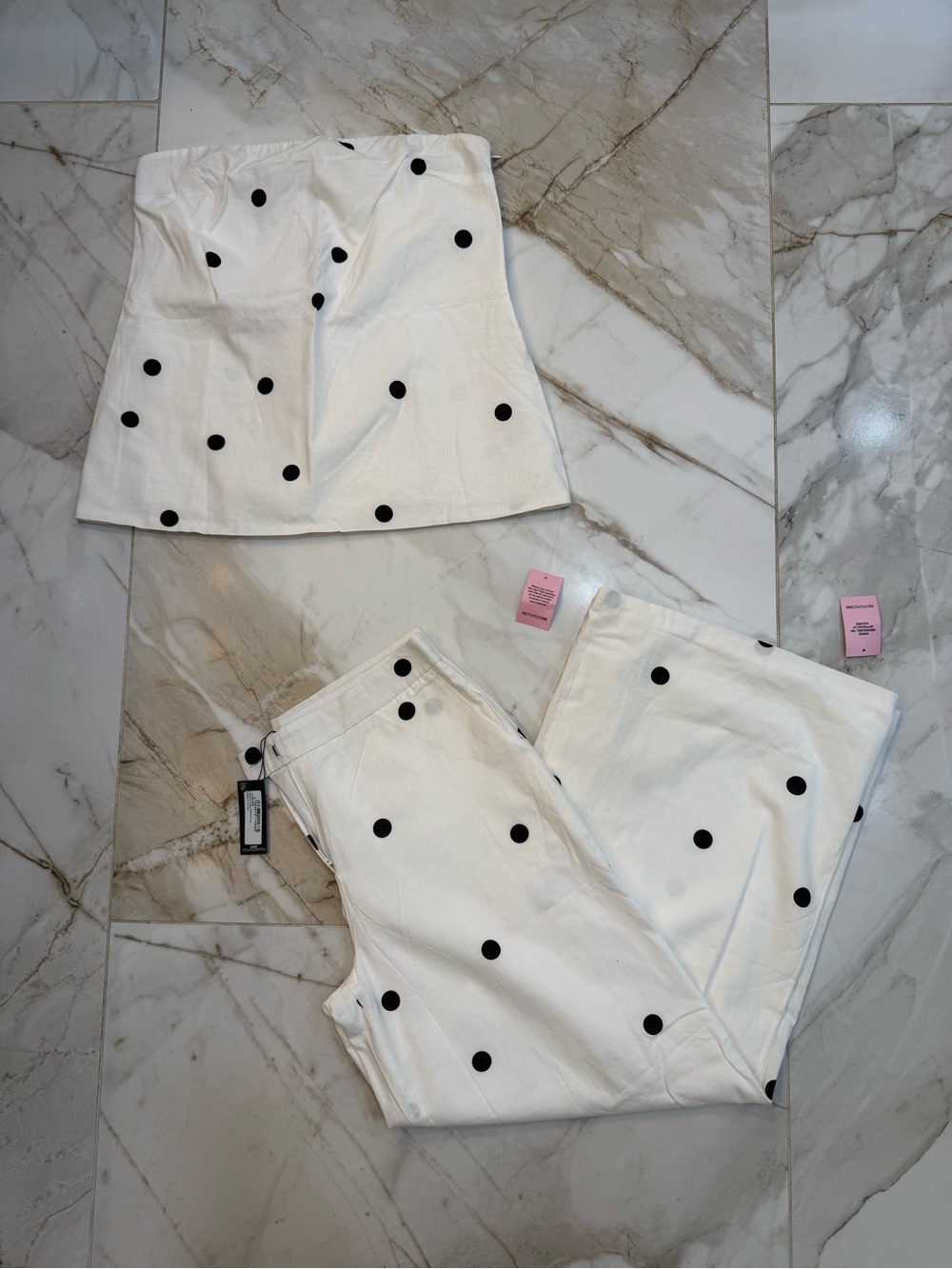 NWT PrettyLittleThing Polka Dot Cotton Bandeau and Tailored Trouser Set - Size12